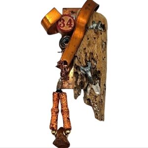 Handmade Mixed Metal Art Pin of Found Objects